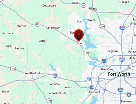 Hobbs Heating and Air service area map across Parker and Tarrant counties in North Texas