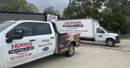 Hobbs Heating and Air service vehicle providing HVAC financing consultations in Fort Worth, TX